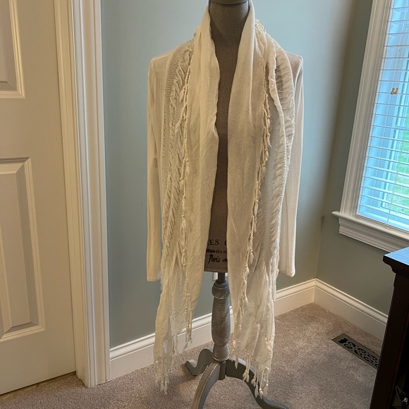 Lightweight cream open front cardigan with fringe detail - Picture 1 of 7